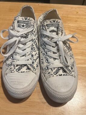 Converse low-top sneakers in white with black doodle print